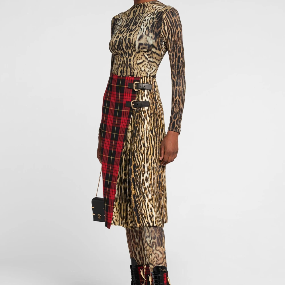 Roberto Cavalli Tartan Ocelot-Print Rok Hoge Taille Multicolor Dames