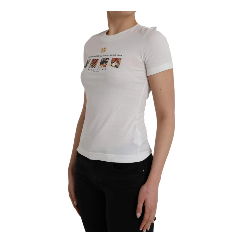 Dolce & Gabbana Wit Grafisch Print Katoenen T-Shirt White Dames