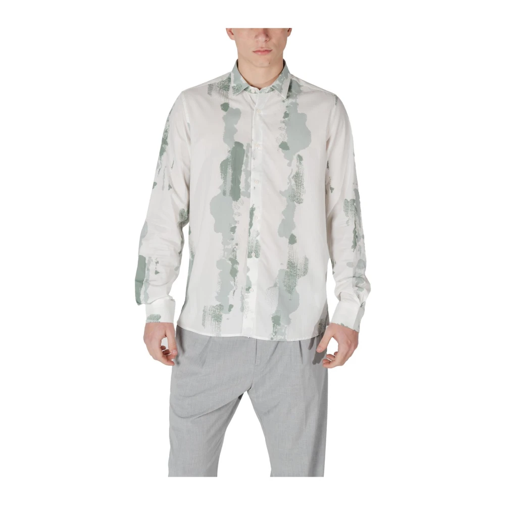 Antony Morato Men's Green Patterned Long Sleeve Shirt