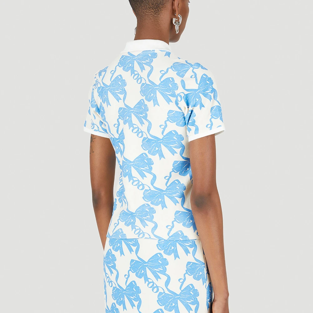 Maisie Wilen Ribbon Print Polo Shirt Blue Dames