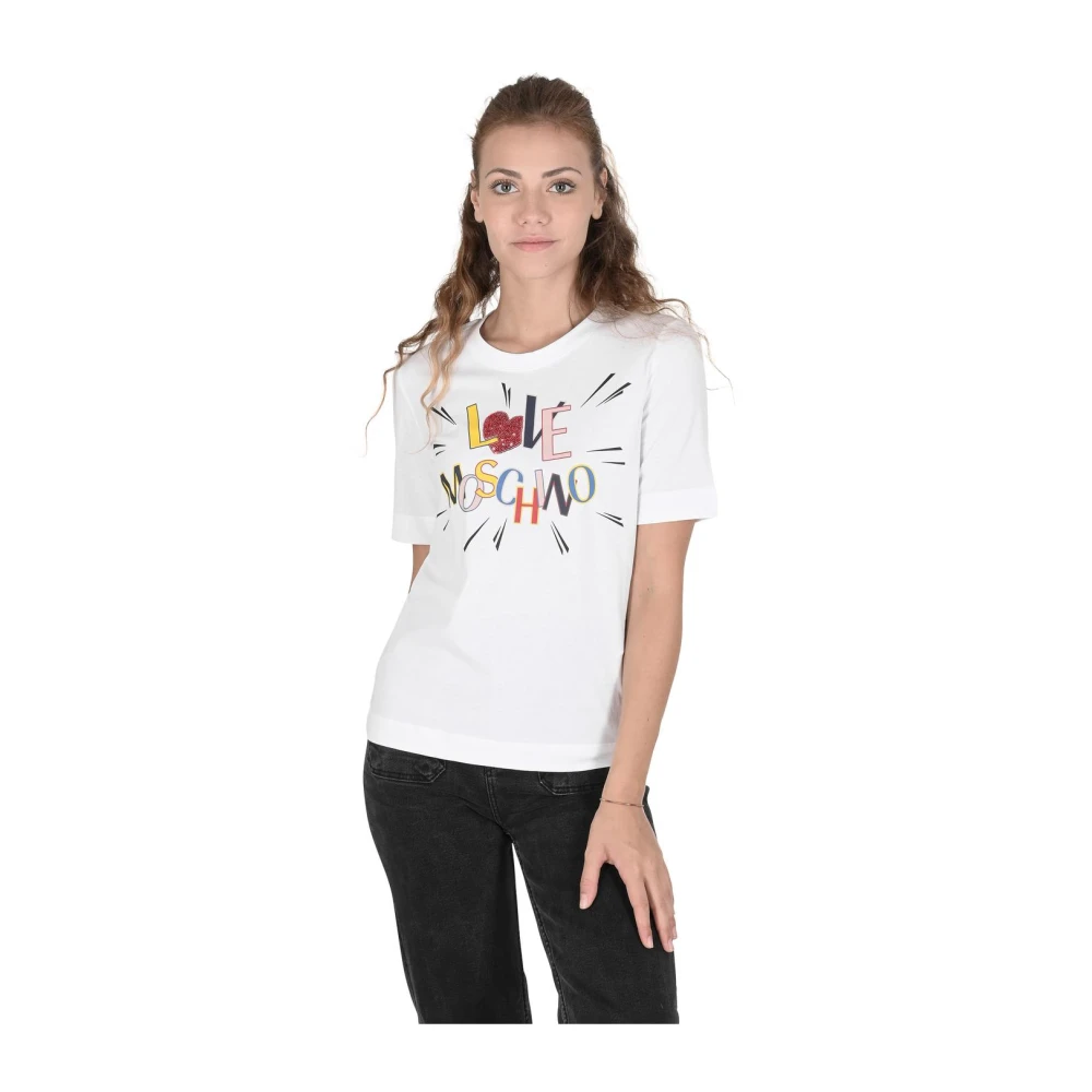 Love Moschino Femme Blanc Tops, Taille: 36 Fr T-Shirt En Coton Stretch