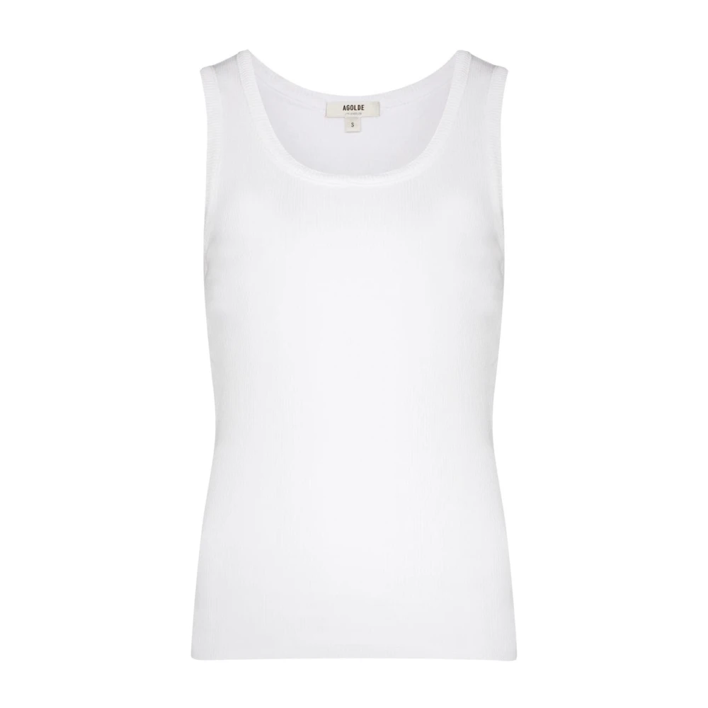 Agolde Vit Ribbstickad Scoop Neck T-shirt White, Dam