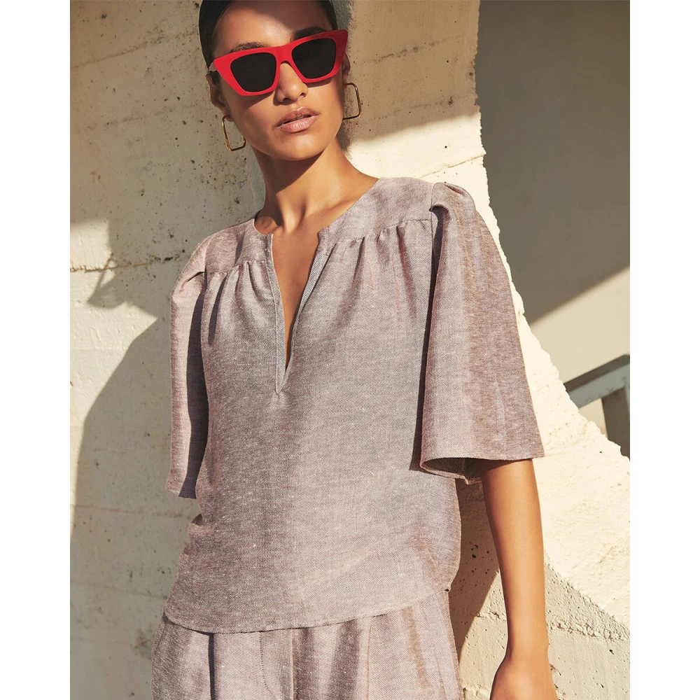 By-Bar Glanzende Blouse Korte Mouw Blake Pink Dames