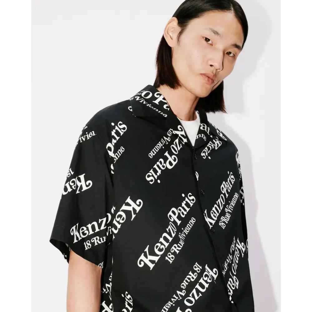Kenzo Zwarte Hawaïaanse overhemd met origineel monogram Black Heren