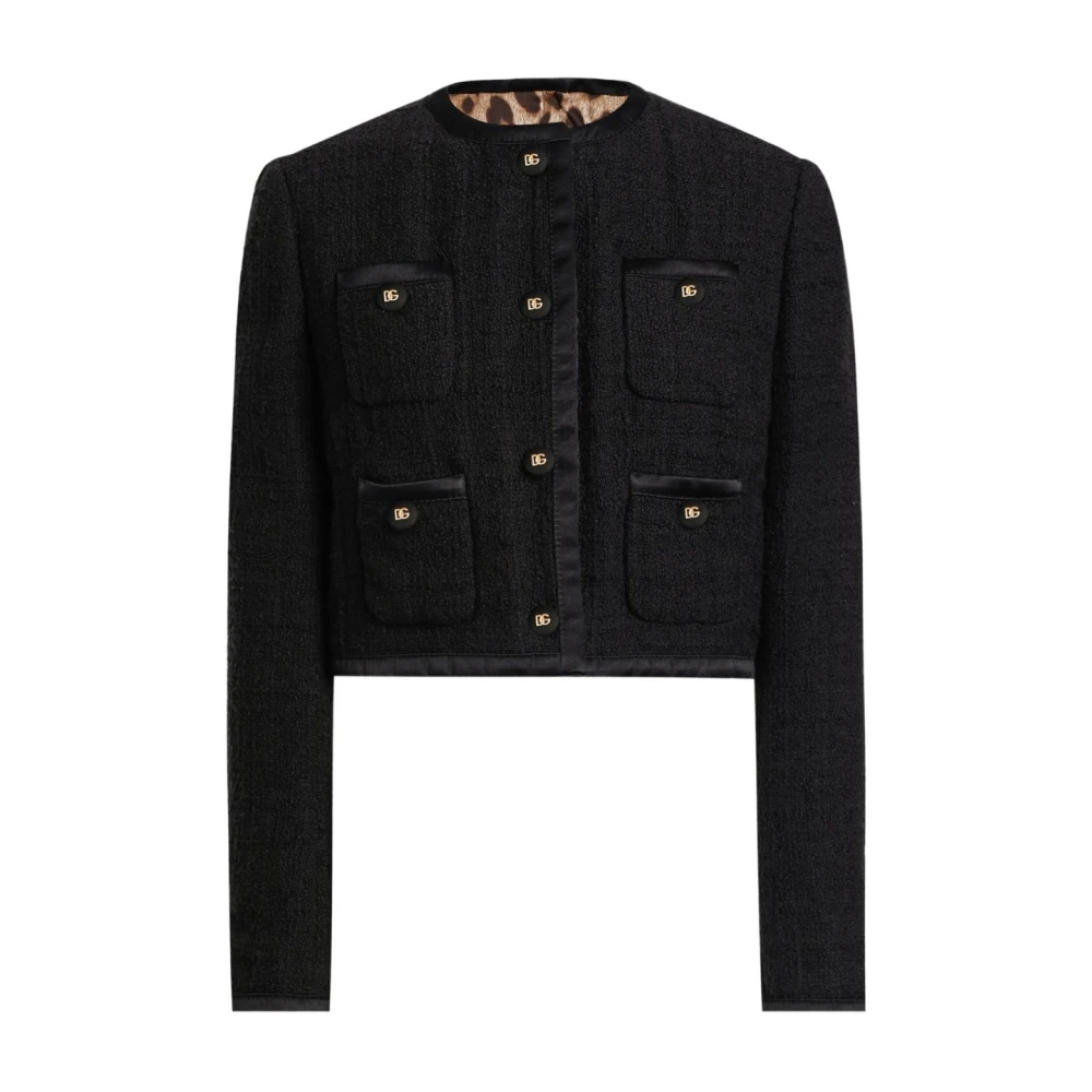 Dolce & Gabbana Women's Black Buttoned Crew Neck Jacket Medium