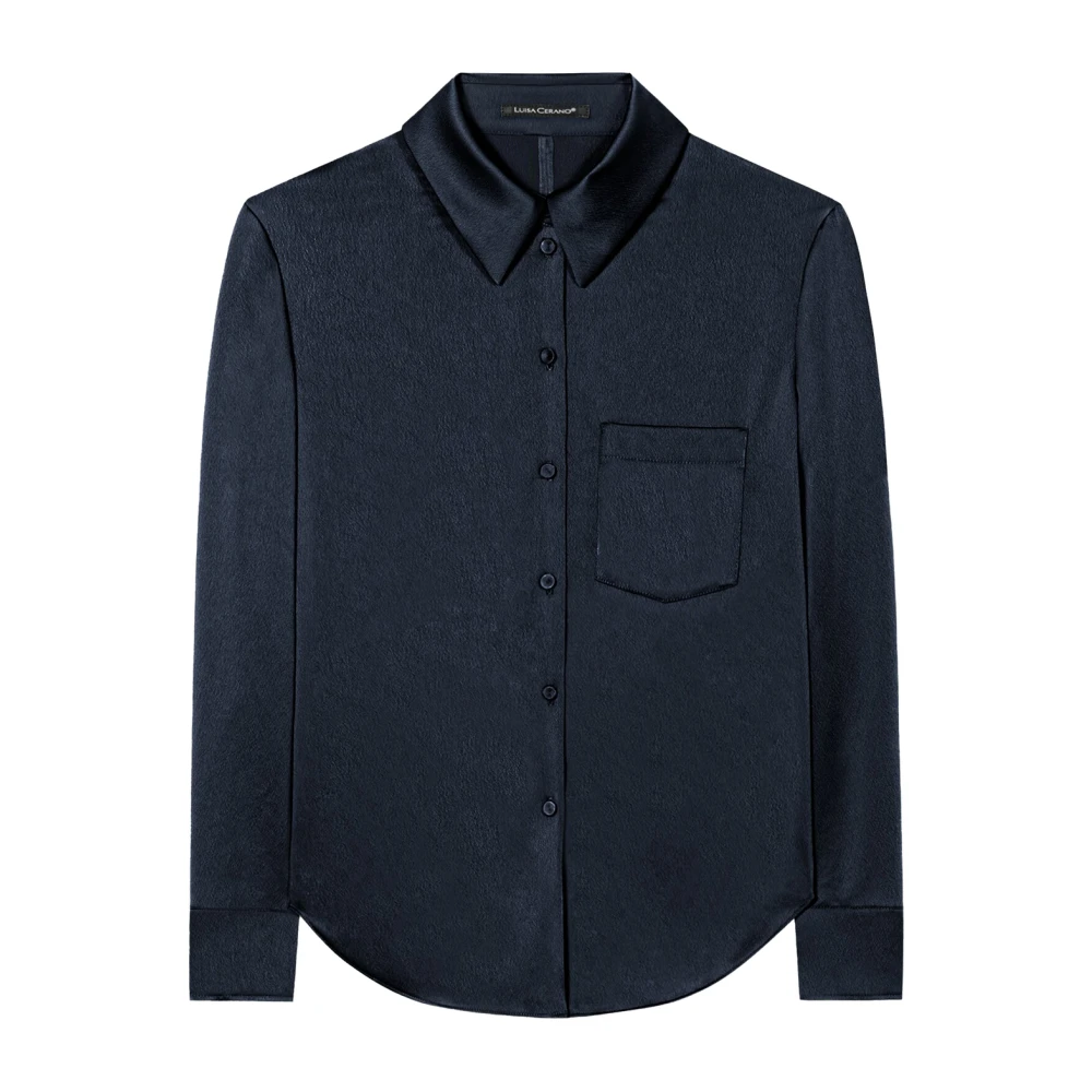LUISA CERANO Zijden Techno Blouse met Bedekte Knopen Blue Dames