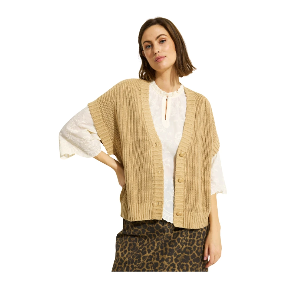 IN Front Gebreid vest met knoopsluiting Zand Beige Dames