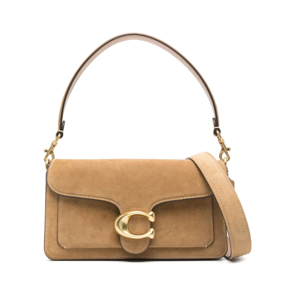 Coach Beige Foldover Top Handtas Brown Dames