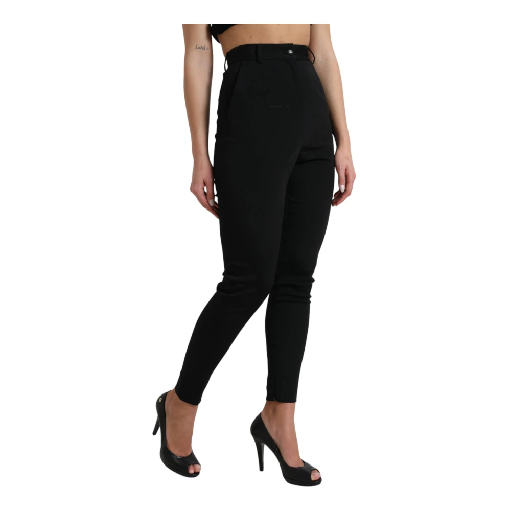 Dolce & Gabbana Hoge Taille Skinny Broek Ritssluiting Black Dames