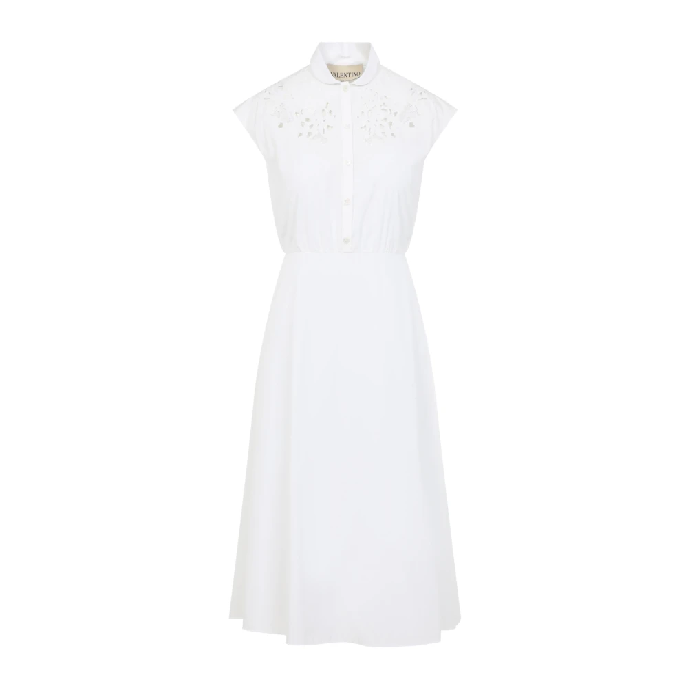 Valentino Vestido Midi Bordado De Algodón Dresses Mujer Blanco M