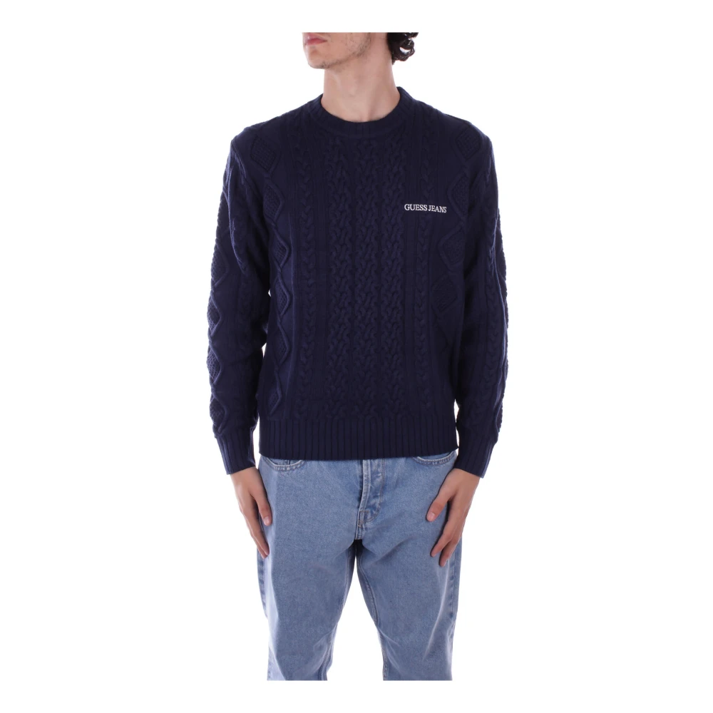 Guess Blauwe Sweater met Voorlogo Borduurwerk Blue Heren