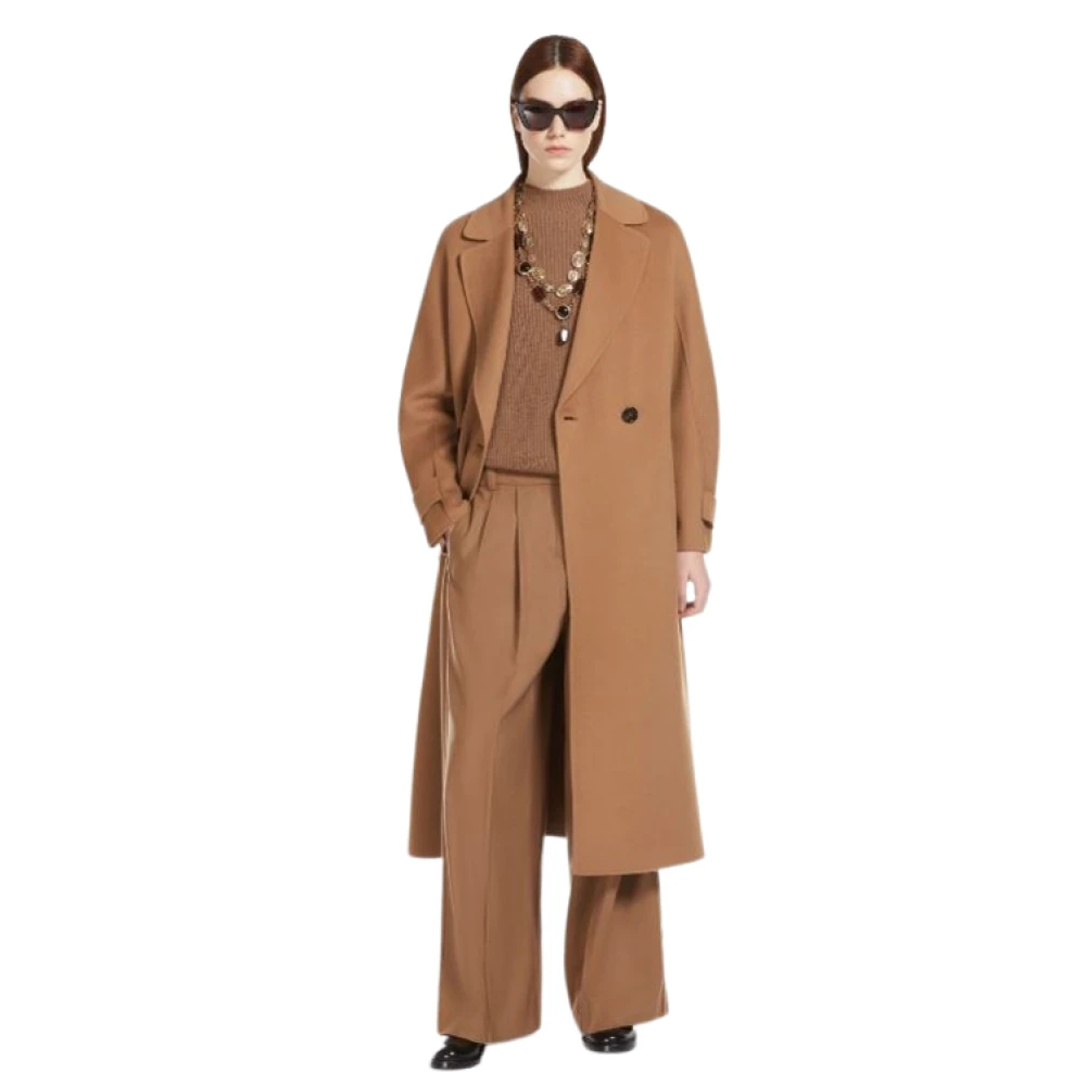 Max Mara Kameelwollen Jas Dubbelbreasted Brown Dames