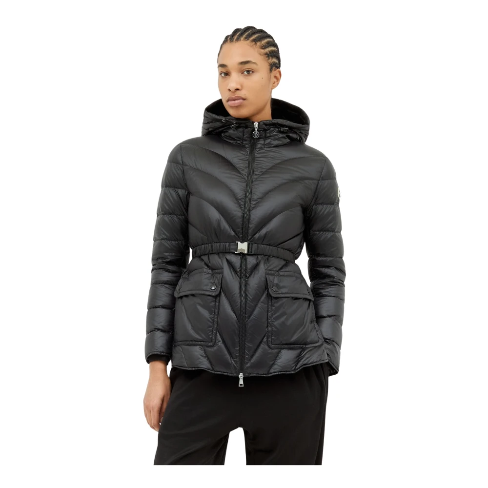 Moncler Gewatteerde donsjas met riem Black Dames