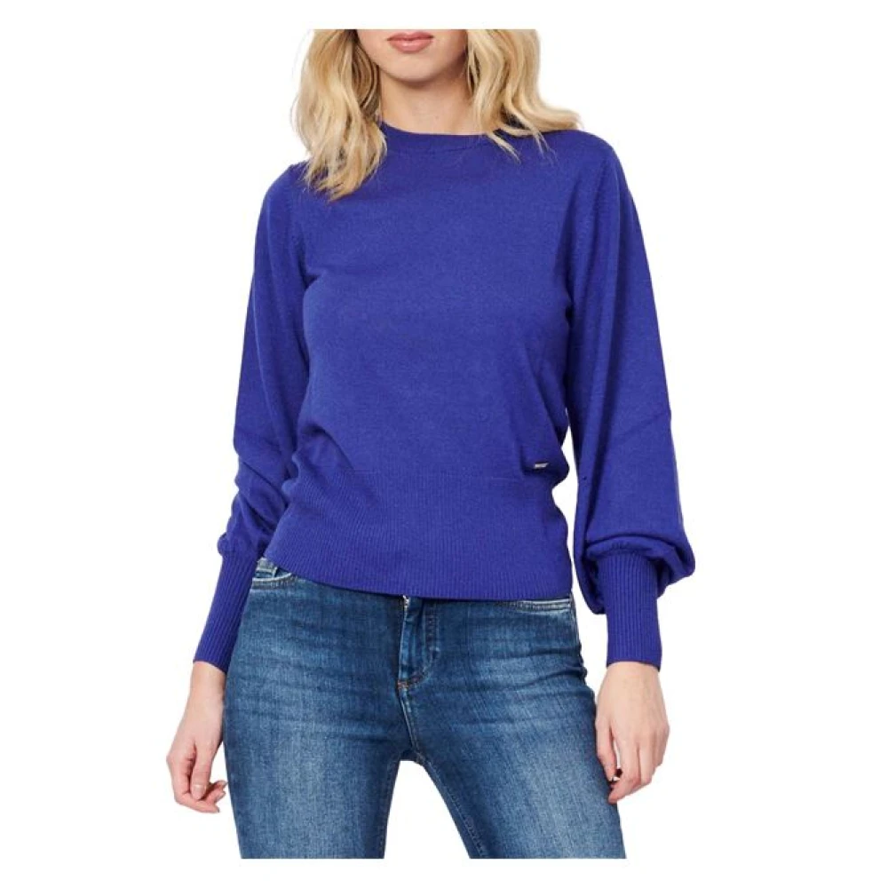 Armani Exchange Vrouw Blauw Geribbelde Ronde Hals Lange Mouw Trui