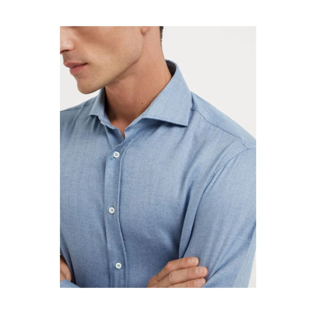 BRUNELLO CUCINELLI Poederblauw Katoenblend Overhemd Blue Heren