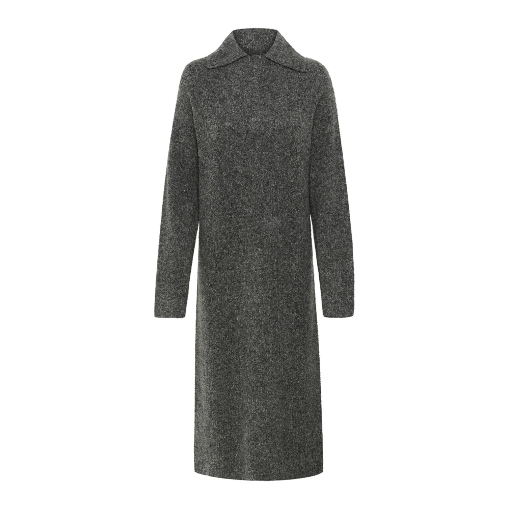 Karen by Simonsen Donkergrijze Melange Gebreide Jurk Gray Dames