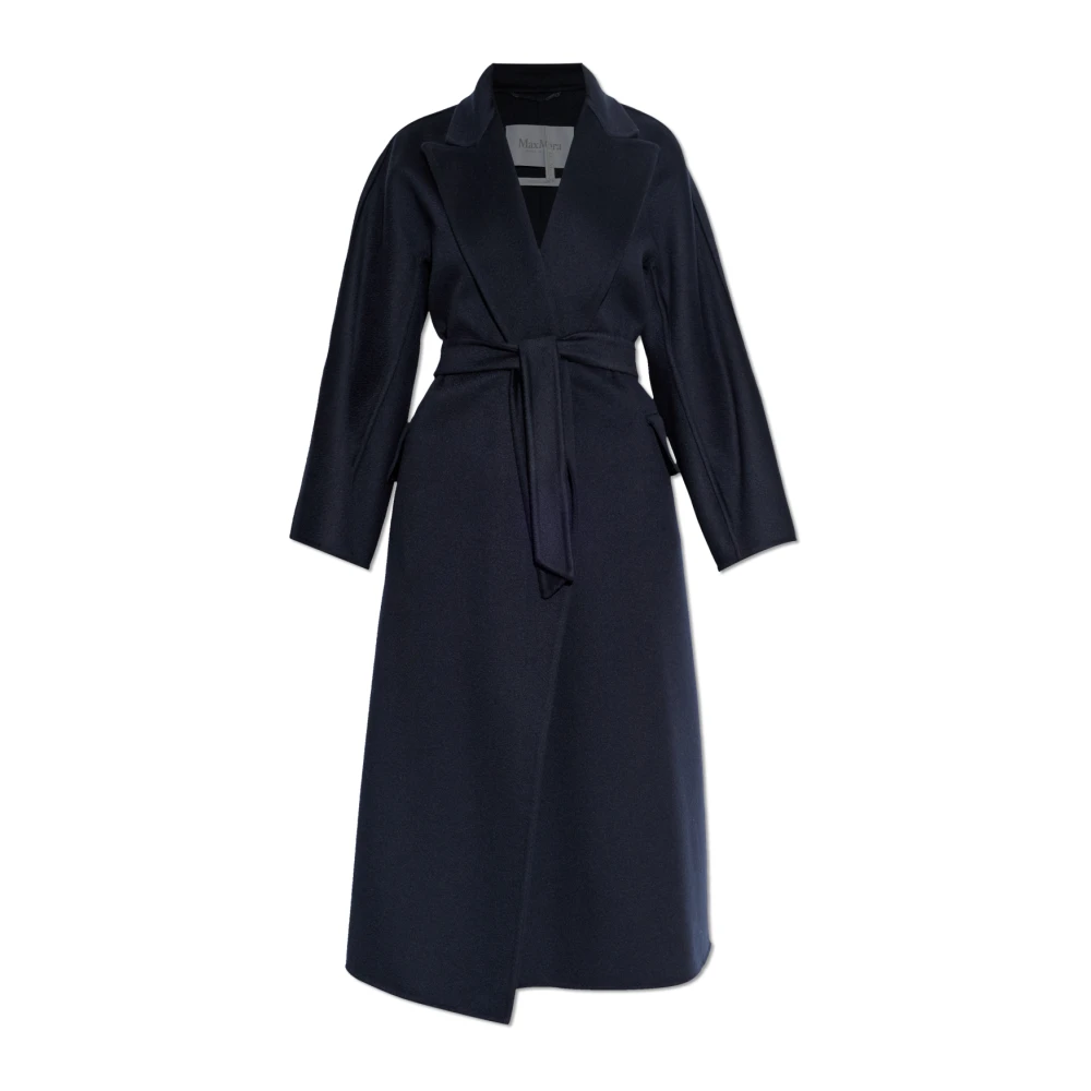 Max Mara Blue Cesto Cashmere Coat - Female - Belted Coats - Xs - Coats