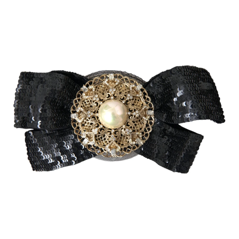 Dolce & Gabbana Unisex Zwart Accessoires One Size, Pailletten, E Pailletten Parel Handgemaakte Broche Haarspeld