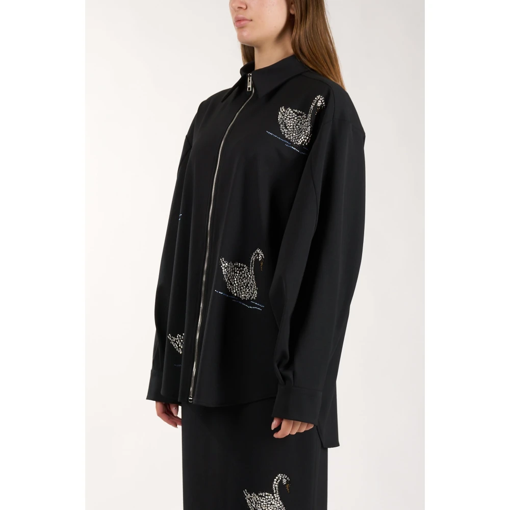 Msgm Wollen overhemd met zwanenmotief Black Dames