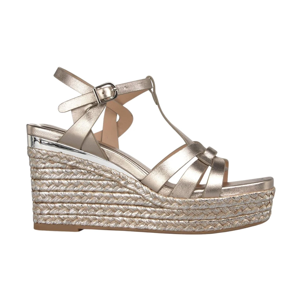 Alma En Pena Vrouw Bruin Schoenen Dames, 40 Eu, Leer, Esparto Sleehak Sandalen Met Meerdere Bandjes