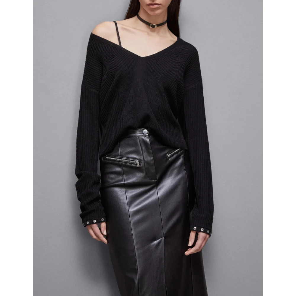 PATRIZIA PEPE Essentiële Ribgebreide Top Black Dames