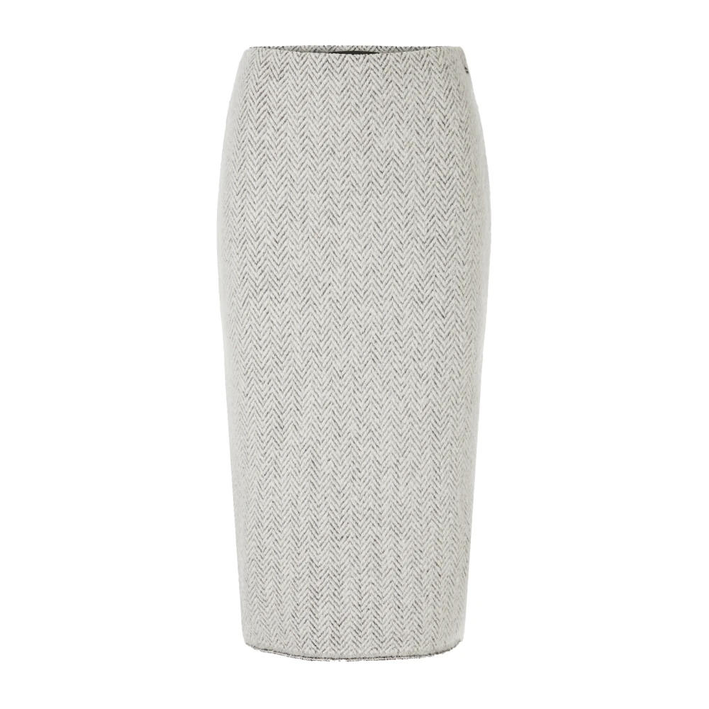 Marc Cain Elegante Midi Rok met Herringbone Patroon Gray Dames