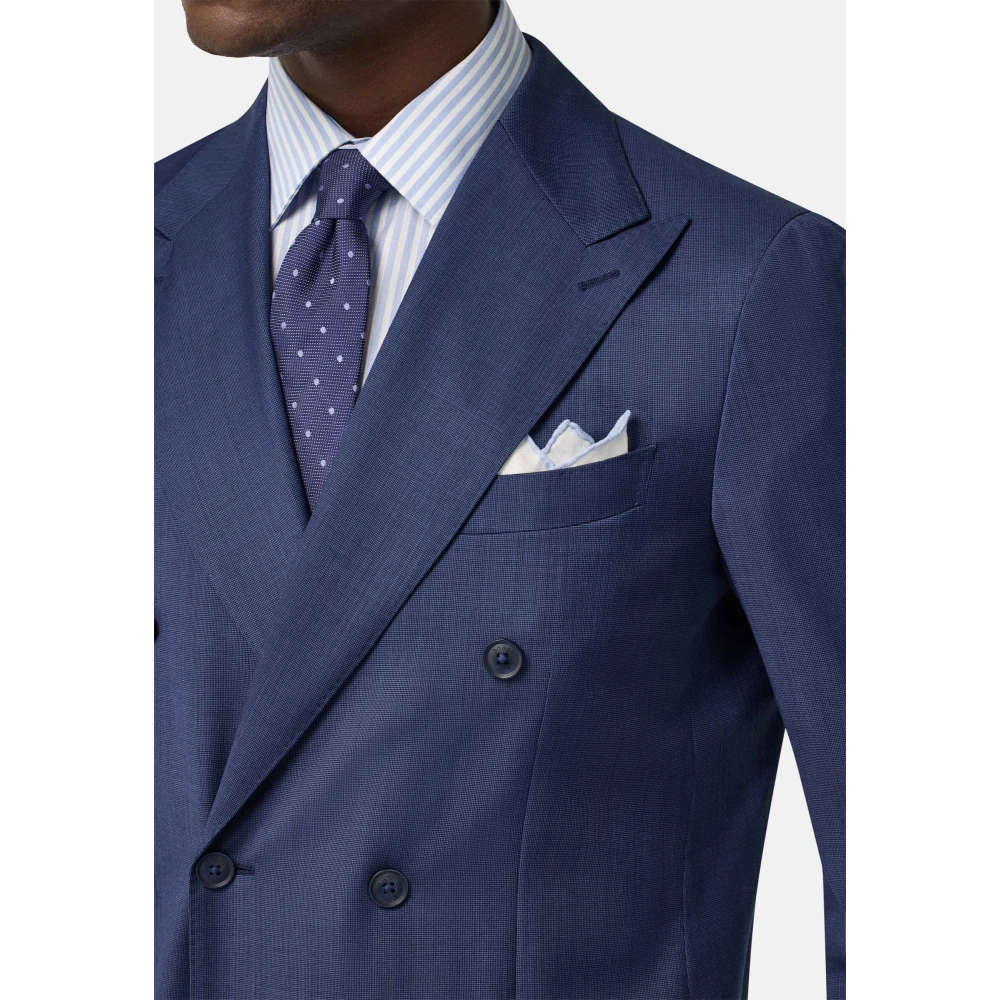 Boggi Milano Micro Patroon Dubbel-Borst Pak van Zuivere Wol Blue Heren