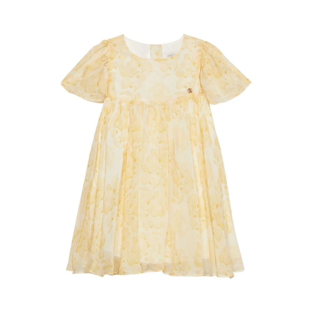 Roberto Cavalli Yellow Dresses, Female, 9 M, Floral Print Silk Dress