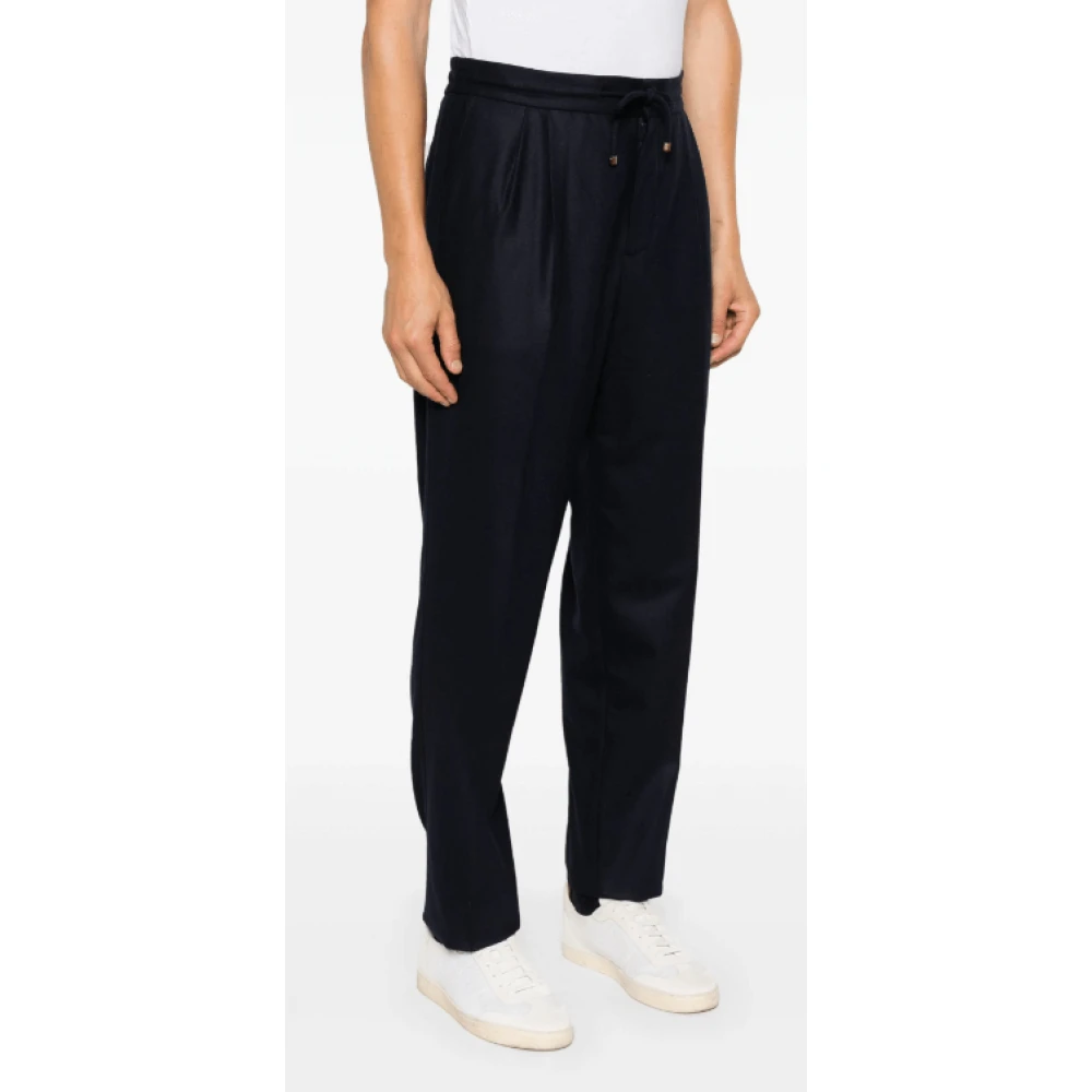 BRUNELLO CUCINELLI Marineblauwe Wollen Geplooide Broek Blue Heren