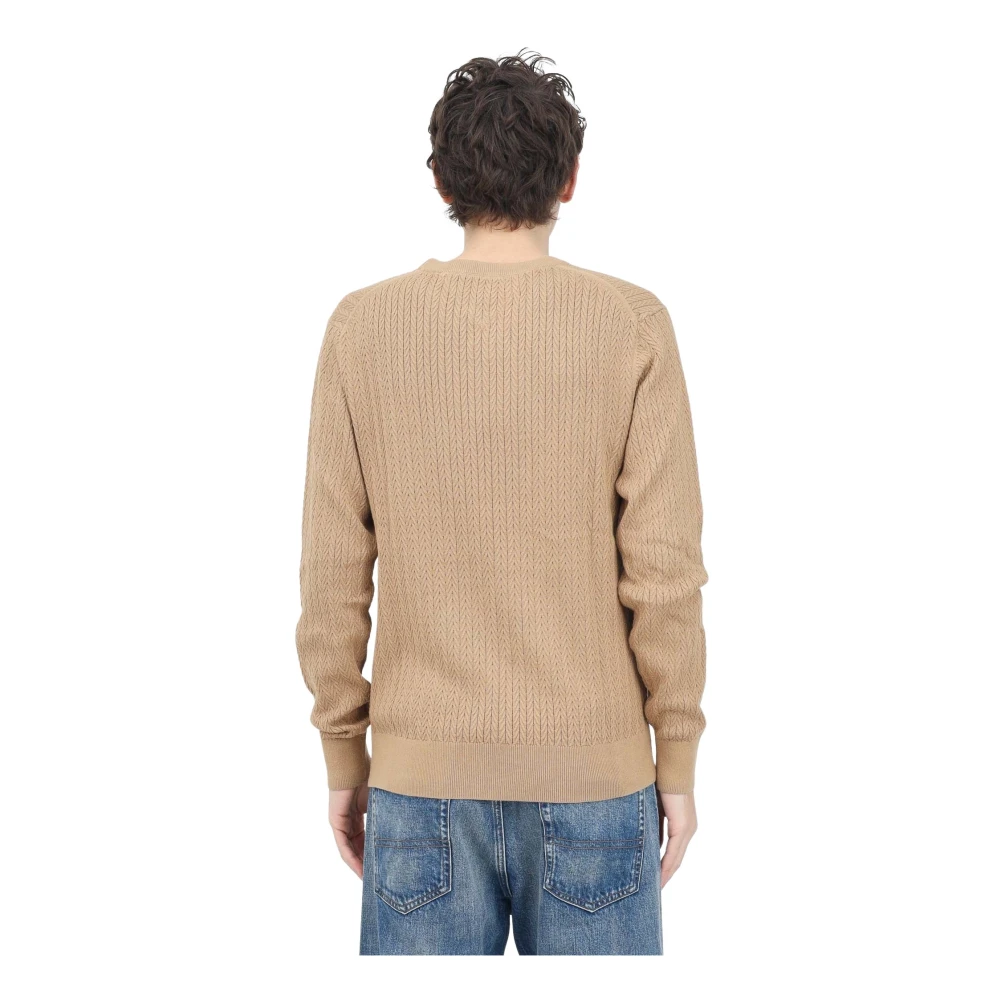 Tommy Hilfiger Bruine Crewneck Sweater Visgraatpatroon Brown Heren