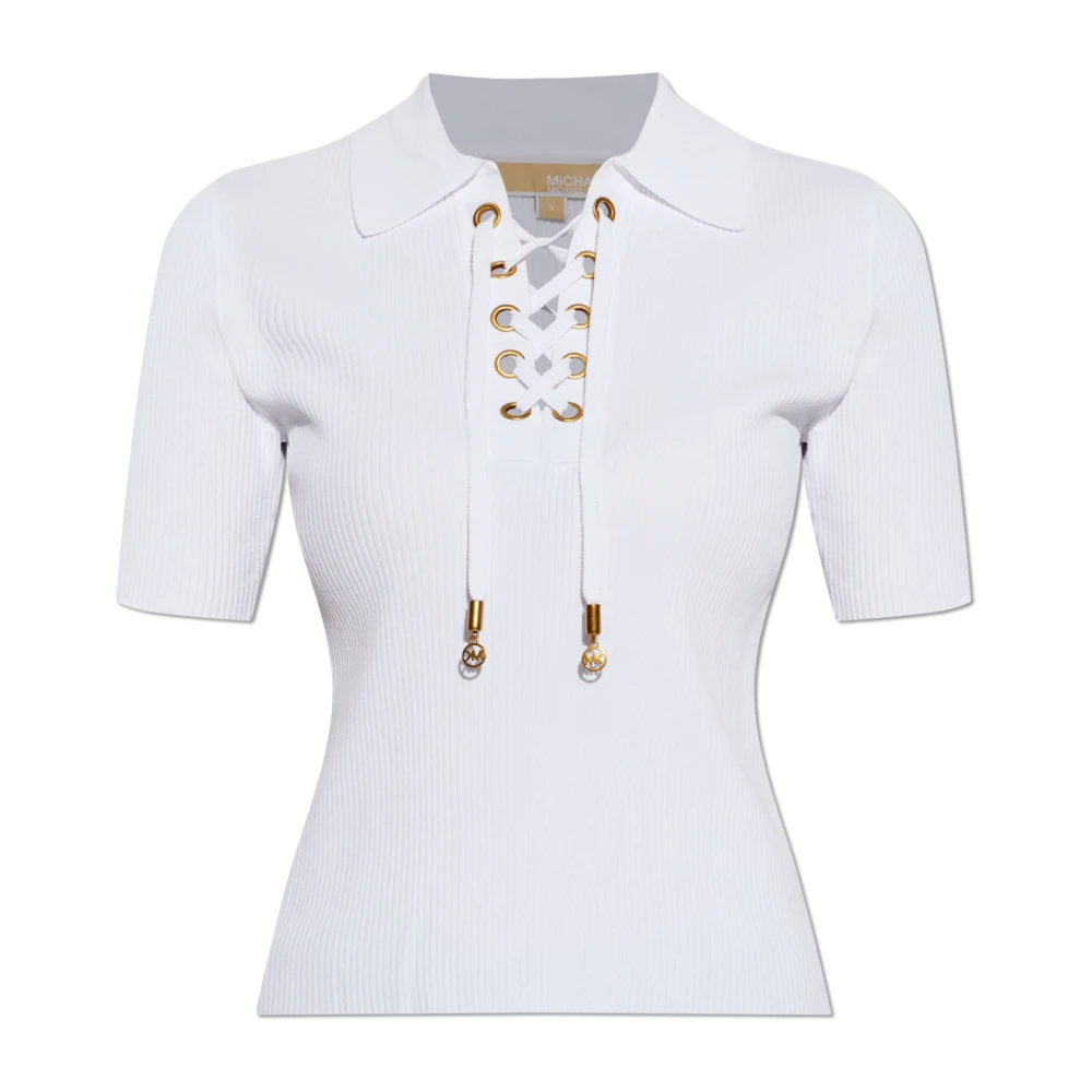 Michael Kors Donna Bianco - Top Polo In Viscosa Elasticizzata A Costine Con Lacci - Tops - S