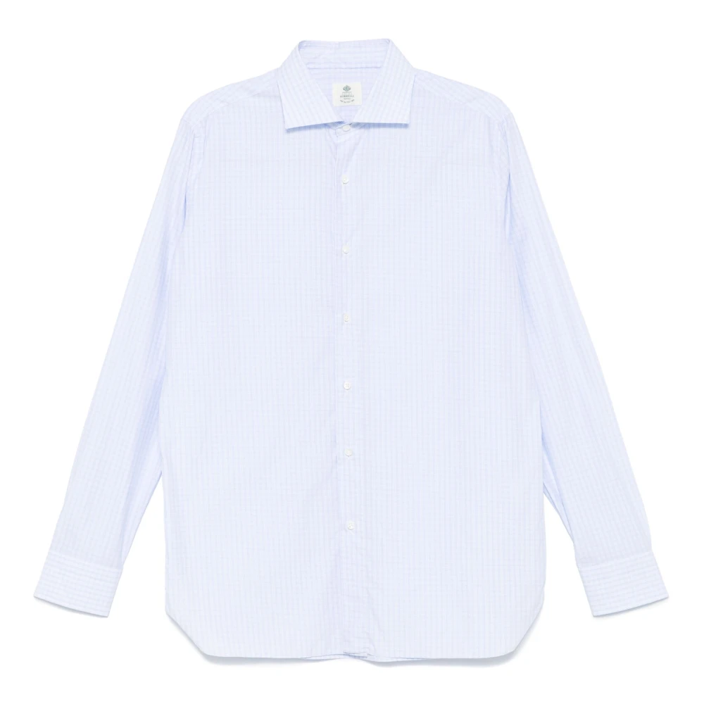 Borrelli Katoenen Micro-Check Shirt Made in Italy Blue Heren