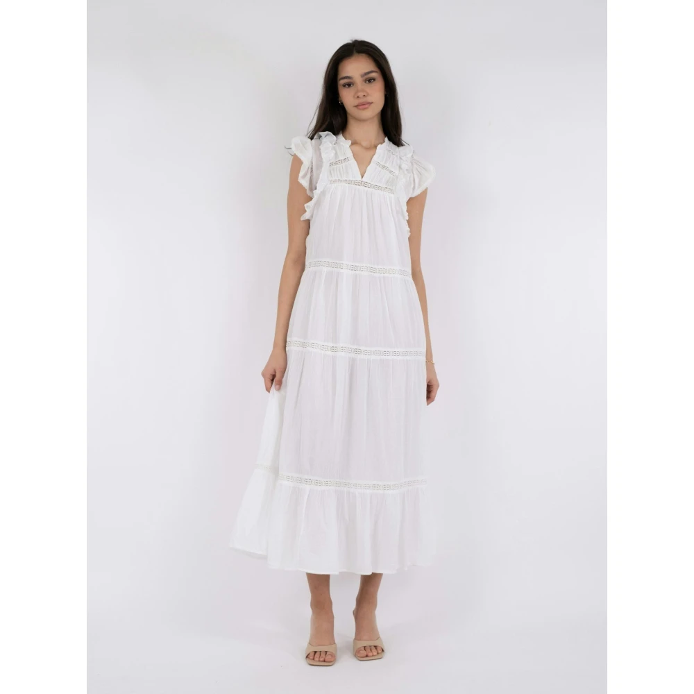 NEO NOIR Witte Voile Maxi Jurk met Ruchedetails White Dames