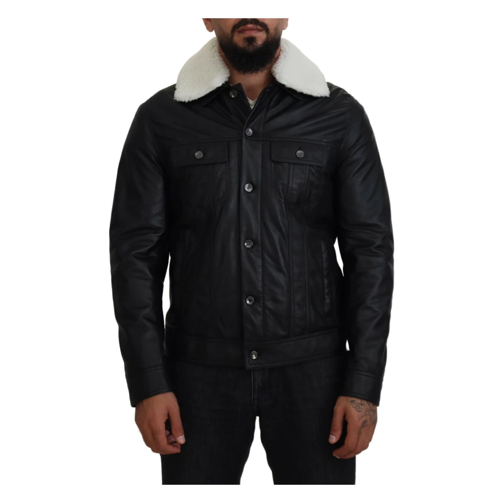 Dolce & Gabbana Men's Black Elegant Leather Bomber Jacket