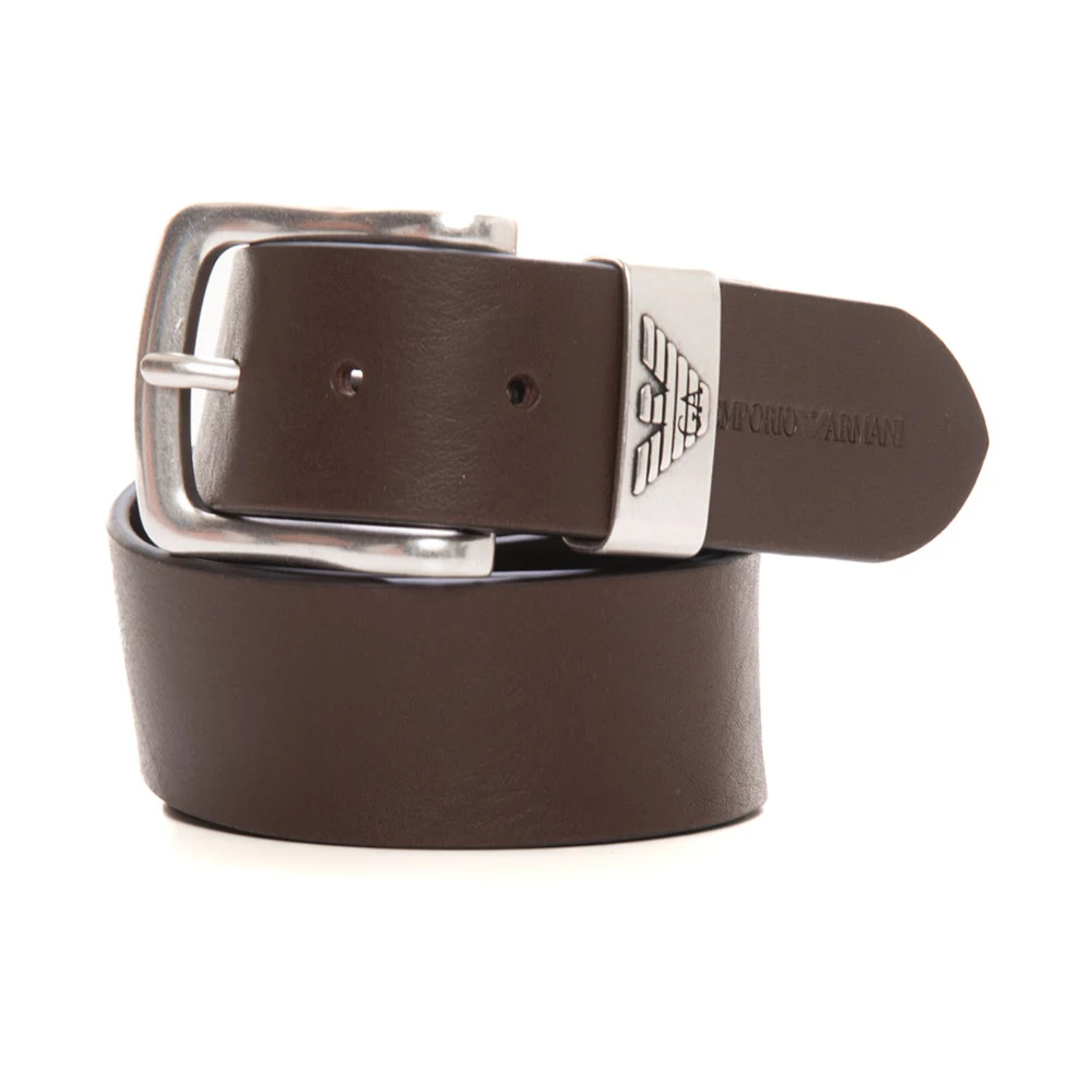 Emporio Armani Italiaans Leren Logo Gesp Riem Brown Heren