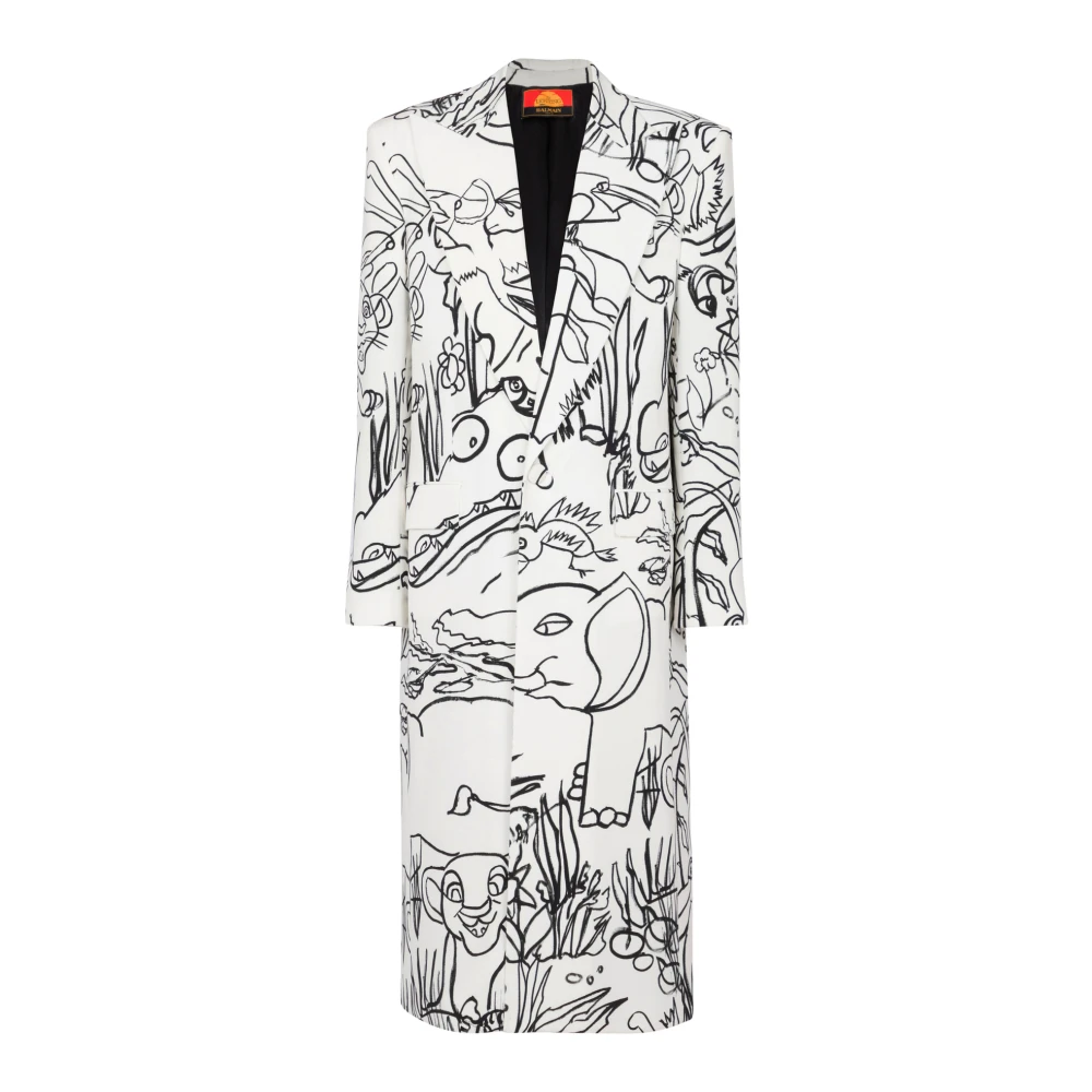 Balmain Disney x : The Lion King Lange kreukelige bedrukte kinderjas White Heren