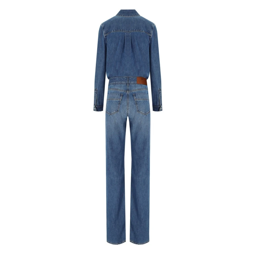 Elisabetta Franchi Blauwe Denim Jumpsuit met Zilveren Knopen Blue Dames