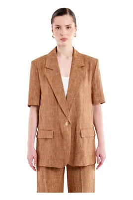 Short Sleeve Viscose-Linen Blazer