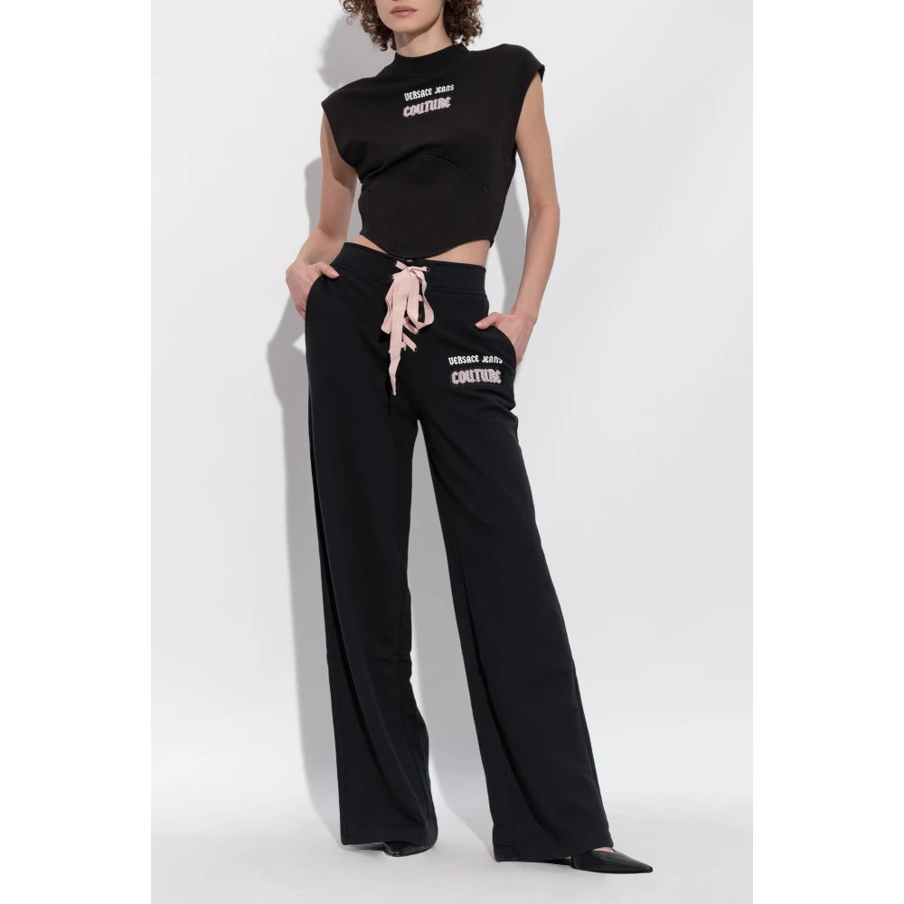 Versace Jeans Couture Sweatpants met glinsterende applicaties Black Dames