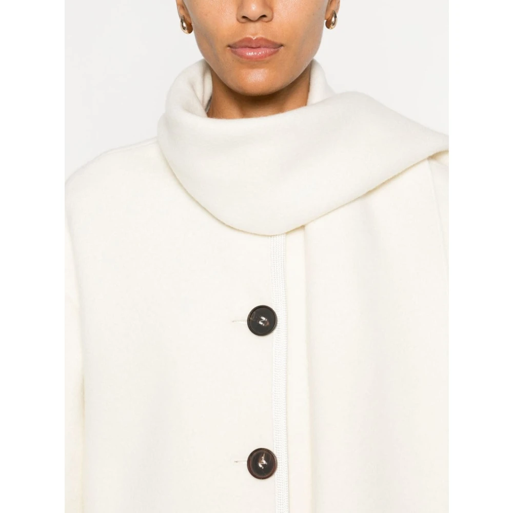 Forte Witte wollen jas met franje sjaal White Dames