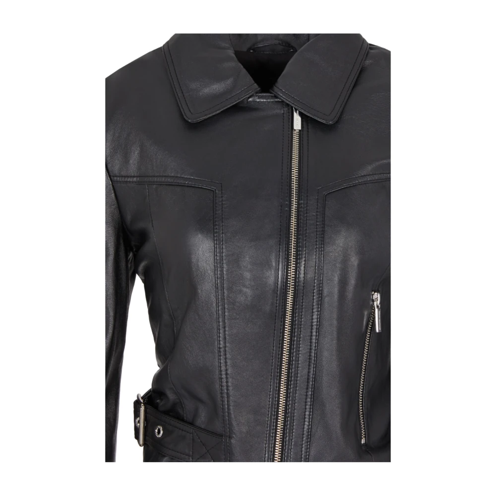 Armani Exchange Zwarte Leren Overgangsjas Black Dames