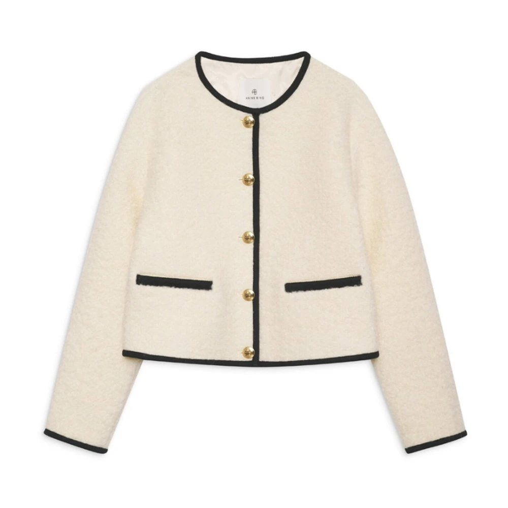 Anine Bing Elegante Logan Blazer Ivoor Gouden Knopen Beige Dames