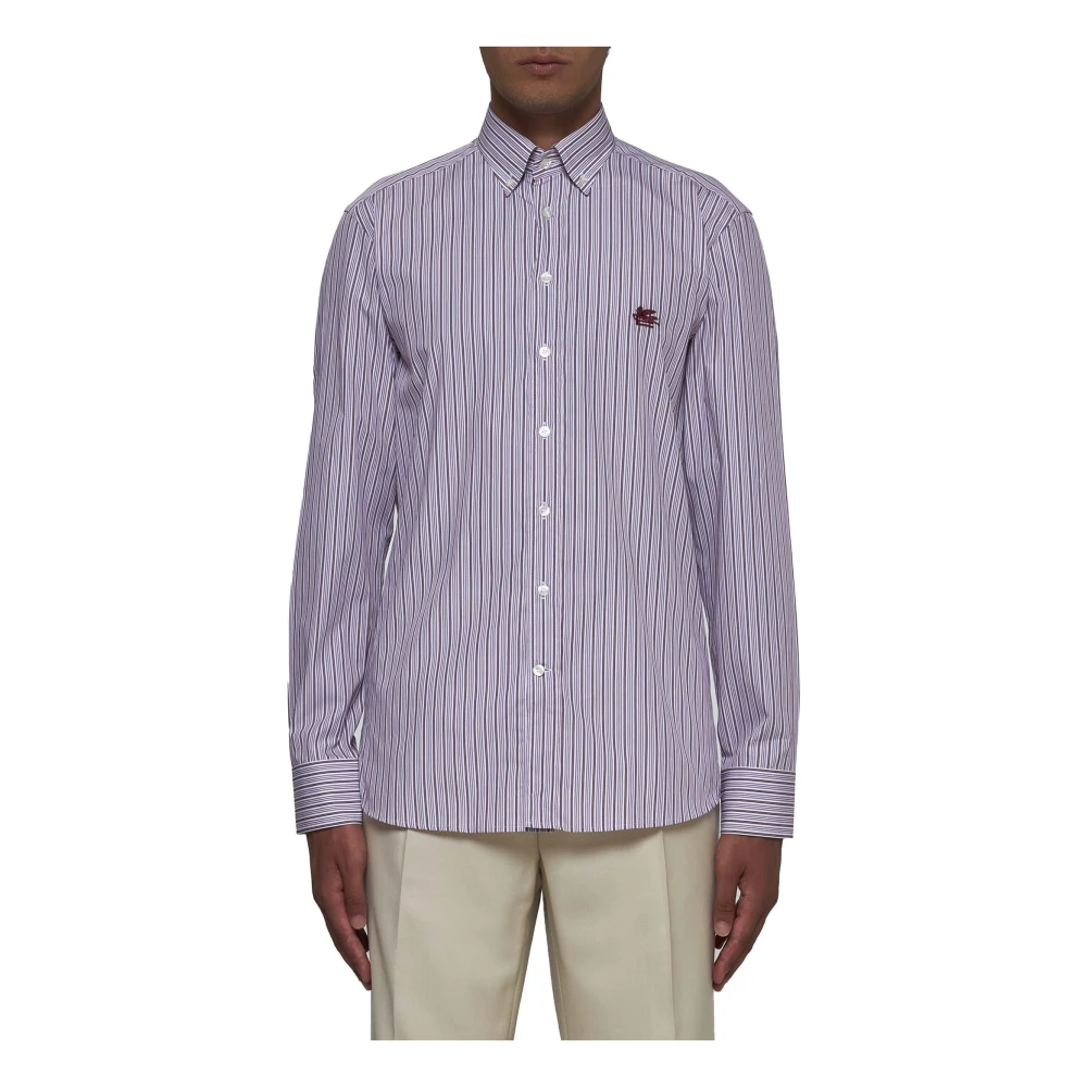 ETRO Gestreept Katoenen Overhemd Roze Aubergine Multicolor Heren