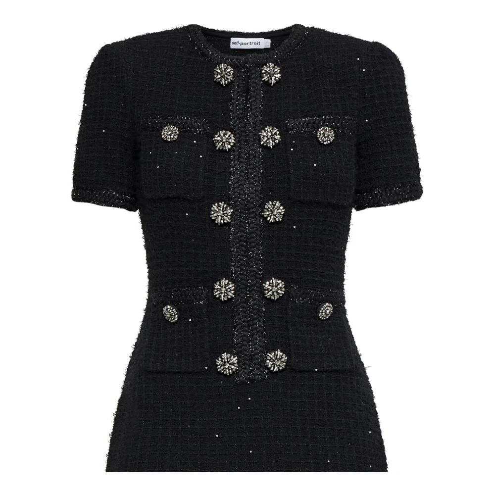 Self Portrait Gebreide Knoop Mini Jurk Black Dames