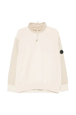 Diagonal Raised Fleece Mixed Half Zip Sweatshirt