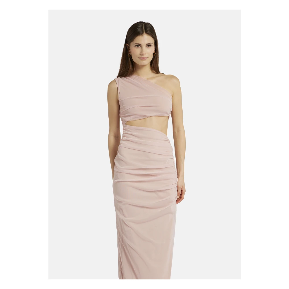 Nicowa One-Shoulder Mesh Maxi Jurk Pink Dames