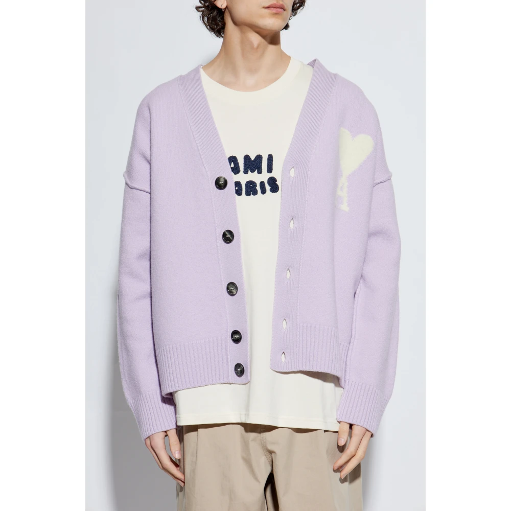 Ami Paris Cardigan met Logo Purple Heren
