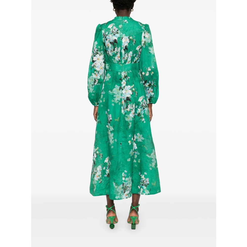 Zimmermann Bloemen Midi Jurk Groen Linnen Green Dames
