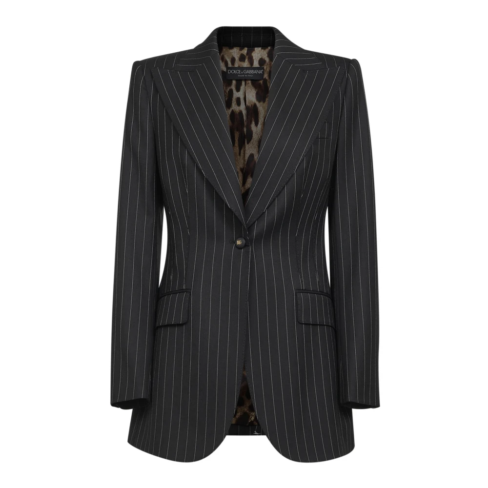 Dolce & Gabbana Women's Black Blazers, 2XL, Single-Breasted Pinstripe Wool Jacket