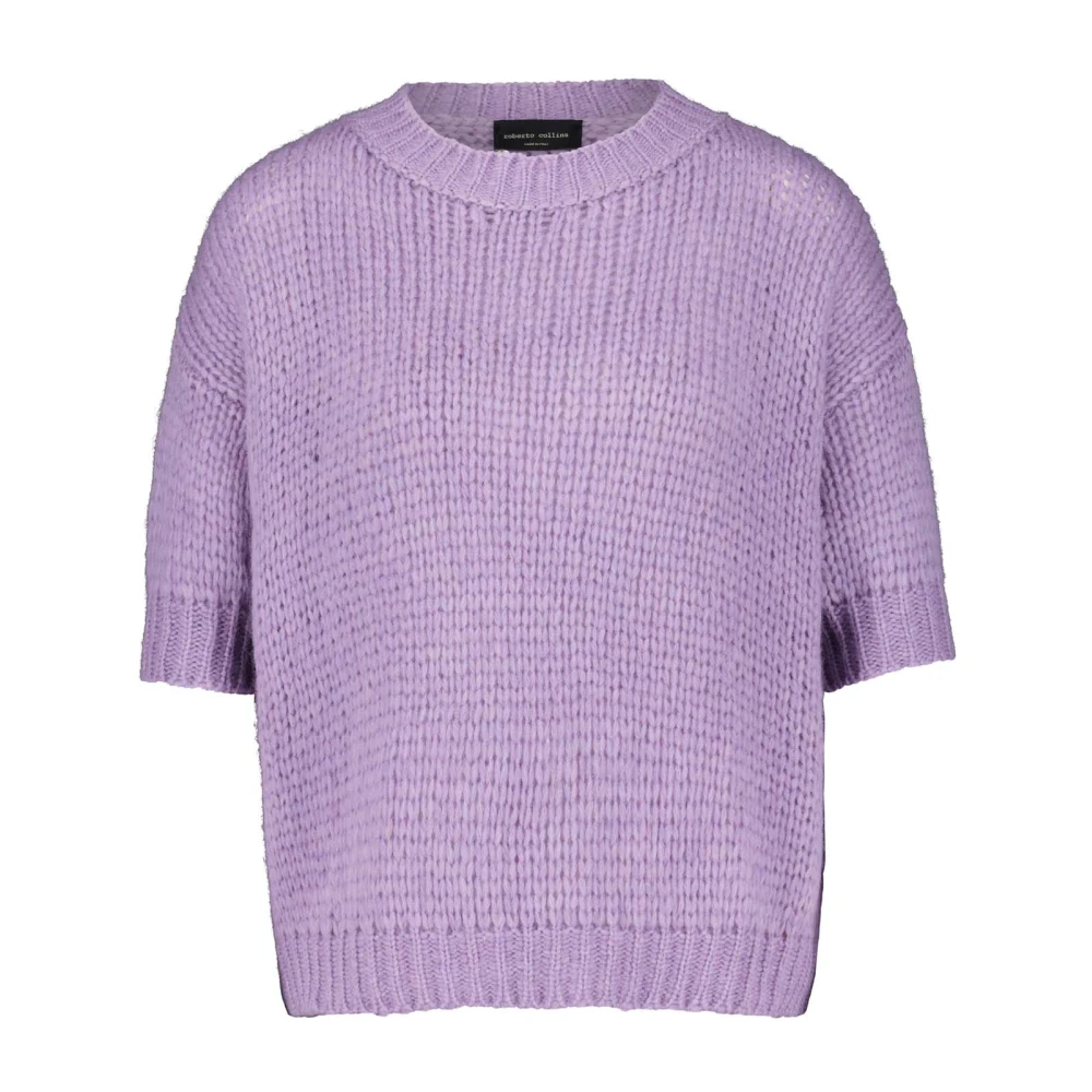Roberto Collina Alpaca Gebreide Trui Stijlvol Ontwerp Purple Dames